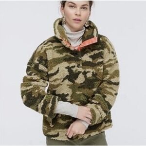 J. Crew Womens Jacket XS Camouflage VTG Fleece Stand Collar Sherpa Cozy Cabin‎
